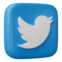 3D render, twitter logo icon isolated on transparent background. png