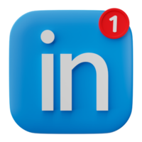 3D linkedin logo icon with new notification isolated on transparent background. png