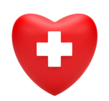 3D rendering, Red heart with healthy status icon isolated on transparent background png