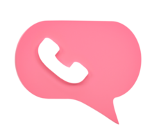 3D rendering, phone call icon on pink chat bubble isolated on transparent background png