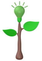 3D Tree with light bulb flower isolated on transparent background png file. Concept of Renewable power and clean energy.