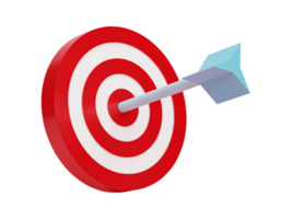 3d render, Arrow hit the center of target or goal of success isolated on transparent background png