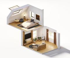 Isometric view bed room muji style open inside interior architecture, 3d rendering digital art. photo