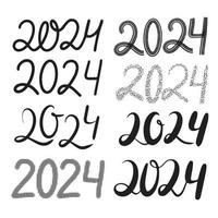 2024 handwriting number. Collection of text for new year. Vector illustration.