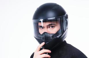 imagen de joven asiático hombre con casco en antecedentes foto