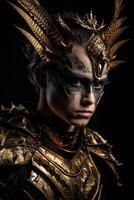 Male daemon warrior in black and gold armor photo