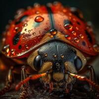 Extreme macro view of lady bug with water drops photo