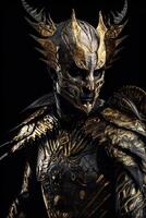 Male daemon warrior in black and gold armor photo