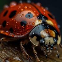 Extreme macro view of lady bug with water drops photo