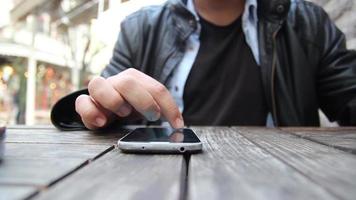 Using smartphone in cafe video