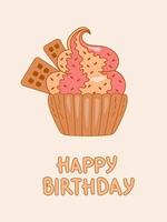 Birthday card cupcake vector