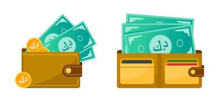 Wallet with Kuwaiti Dinar Money vector