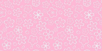 Horizontal seamless pattern with white outline geometrical sakura flowers vector