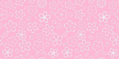 Horizontal seamless pattern with white outline geometrical sakura flowers vector