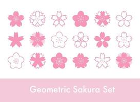 conjunto de geométrico sakura flor sello símbolos, Cereza florecer íconos vector