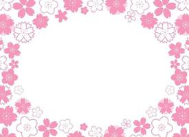 Horizontal frame with flat pink geometrical sakura flowers on white background vector