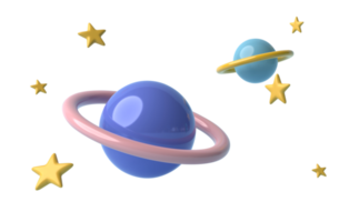 3d icône planète avec bague autour et étoiles. Saturne, Jupiter, Uranus ou Neptune isolé sur transparent Contexte png