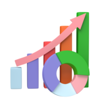 3D render. Business infographic with stock diagrams and statistic bars chart isolated on transparent background. Financial line graphs and charts for presentation and finance report. png