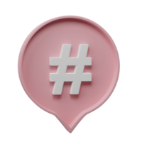 3D render. Hashtag search link symbol in social media notification icon isolated on transparent background. Concept of comments thread mention or blogging. png