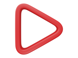 3d render. Red play button isolated on transparent background. Video media player png