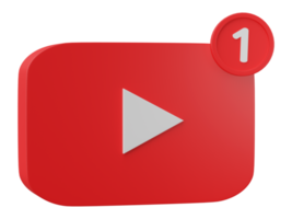 3D youtube logo icon with new notification isolated on transparent background. png