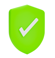 3d render. Checkmark icon on guard shield protection symbol  isolated on transparent background png