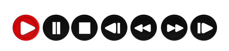 3d framställa. uppsättning av media spelare knapp ikoner isolerat på transparent bakgrund png
