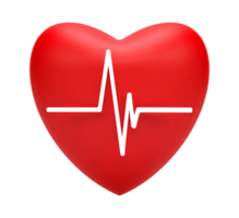 3d weergave, rood hart met pulse lijn icoon geïsoleerd geïsoleerd Aan transparant achtergrond png