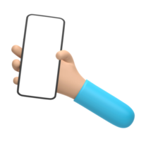 3D rendering, Cartoon hand holding mobile smartphone isolated on transparent background png