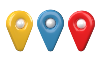 Set of location pin icon 3D render, png file format.