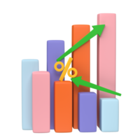3d rendre. affaires infographie avec Stock diagrammes et statistique bars graphique isolé sur transparent Contexte. financier ligne graphiques et graphiques pour présentation et la finance rapport. png