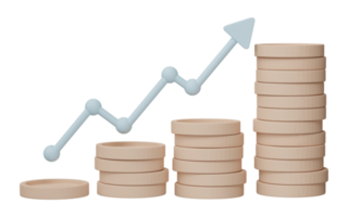 3d prestar. negocio infografía con pila de monedas y estadística barras gráfico aislado en transparente antecedentes. financiero línea gráficos y cartas para presentación y Finanzas informe. png