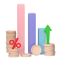 3d framställa. företag infographic med stock diagram och statistisk barer Diagram isolerat på transparent bakgrund. finansiell linje grafer och diagram för presentation och finansiera Rapportera. png