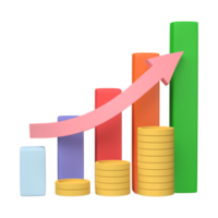 3d renderizar. o negócio infográfico com estoque diagramas e estatística bares gráfico isolado em transparente fundo. financeiro linha gráficos e gráficos para apresentação e finança relatório. png