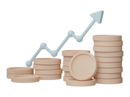 3d rendre. affaires infographie avec pile de pièces et statistique bars graphique isolé sur transparent Contexte. financier ligne graphiques et graphiques pour présentation et la finance rapport. png