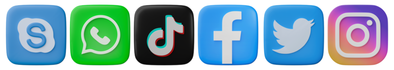 sociale media icone su trasparente sfondo. instagram, Facebook, Skype, cinguettio, tic toc, WhatsApp logo impostare. 3d editoriale illustrazione. png