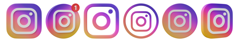 3D render, Set of instagram logo icon isolated on transparent background. png