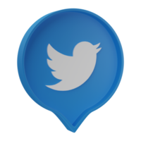 3D twitter logo icon isolated on transparent background. png