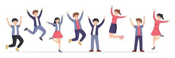 group of people enjoy happy dance movements isolated vector