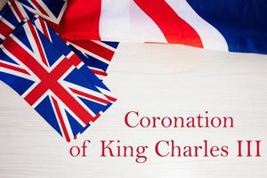 Coronation of King Charles III. British holidays concept. Holiday in United Kingdom. Great Britain flag background. photo