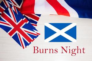 Burns Night. British holidays concept. Holiday in United Kingdom. Great Britain and Scotland  flag background. photo
