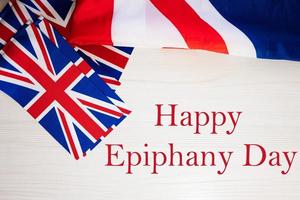 Happy Epiphany Day. British holidays concept. Holiday in United Kingdom. Great Britain flag background. photo