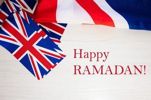 Happy Ramadan. British holidays concept. Holiday in United Kingdom. Great Britain flag background. photo