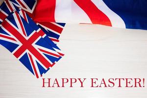 Happy Easter. British holidays concept. Holiday in United Kingdom. Great Britain flag background. photo