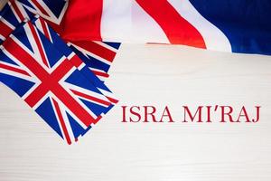 Isra Mi'Raj. British holidays concept. Holiday in United Kingdom. Great Britain flag background. photo