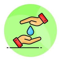 Water drop in hands denoting icon of water saving in modern style, easy to use vector, world earth day icon vector
