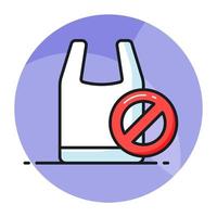 Prohibited sign on plastic bag depicting concept icon of no plastic bag, plastic free world, vector