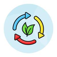 Leaves with recycling arrows showing concept icon of eco recycling, easy to use vector