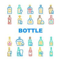 glass bottle alcohol container icons set vector