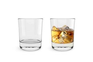 Empty and full whiskey glass isolated on white background photo